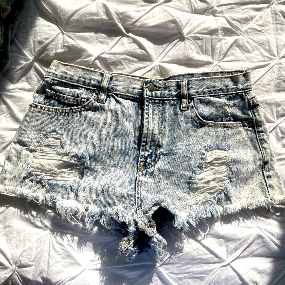 Distressed Light Blue Wash Booty Shorts